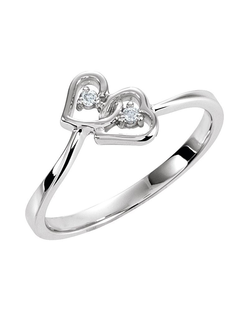 Anel Duplo Coração Cravejado em Ouro 14k com Diamantes Naturais