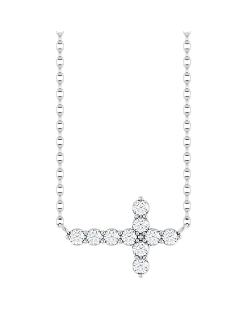 Colar Cruz Horizontal Cravejado em Ouro 14k com Diamantes de Laboratório