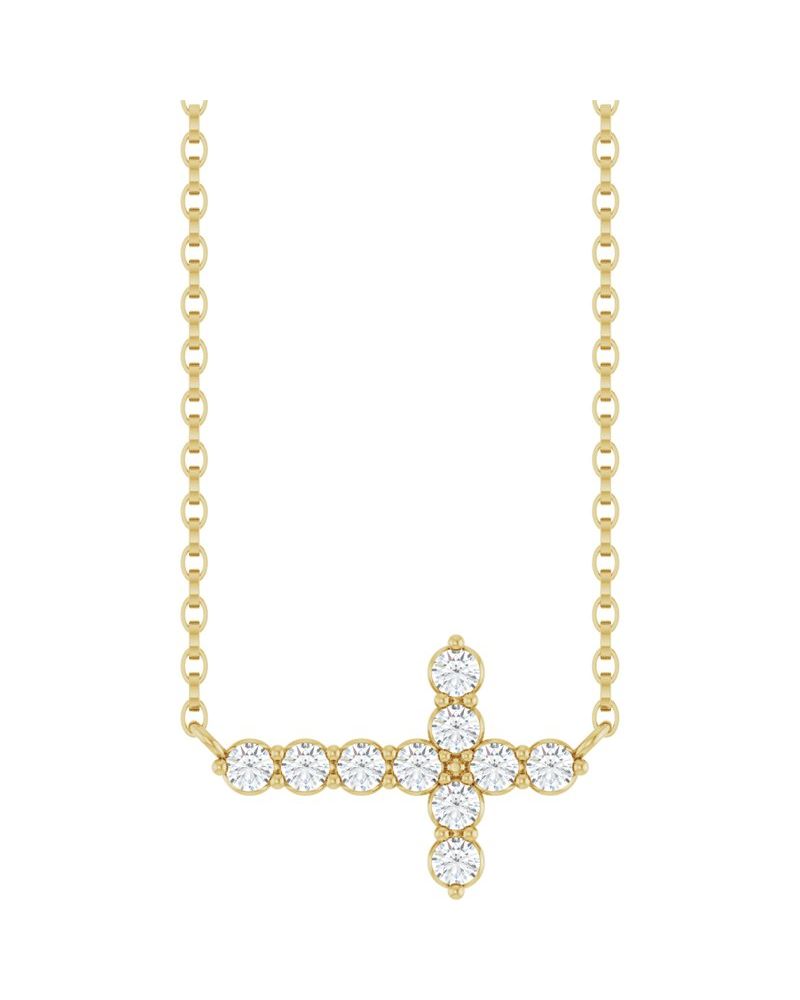 Colar Cruz Horizontal Cravejado em Ouro 14k com Diamantes de Laboratório