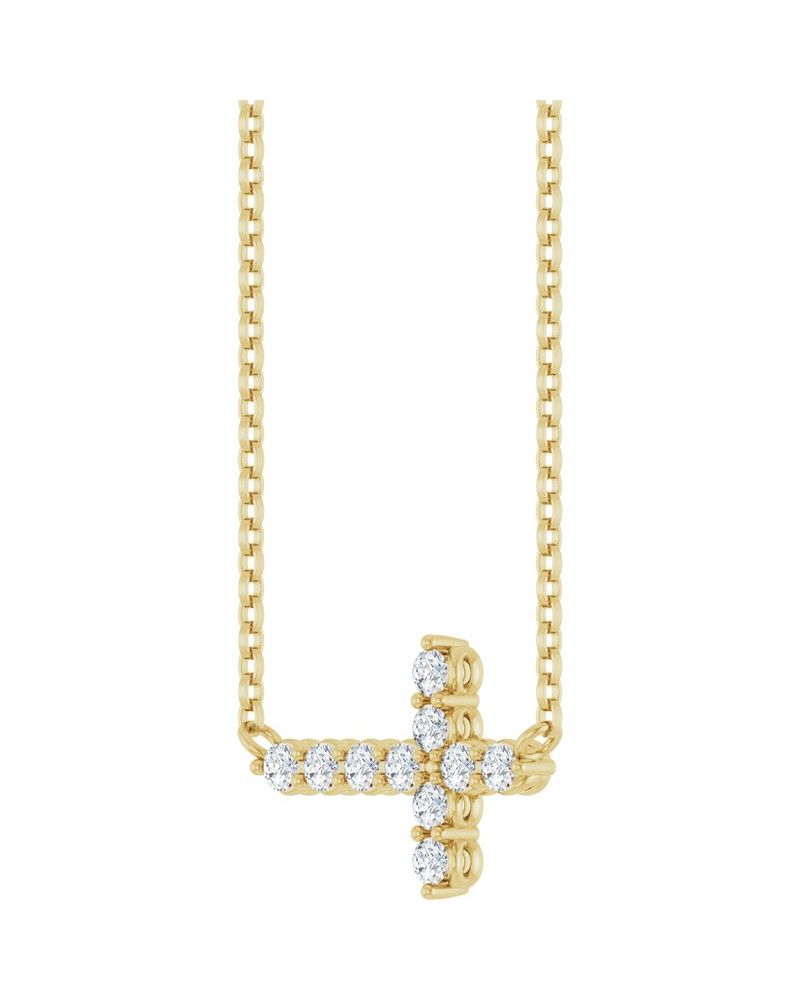 Colar Cruz Horizontal Cravejado em Ouro 14k com Diamantes de Laboratório