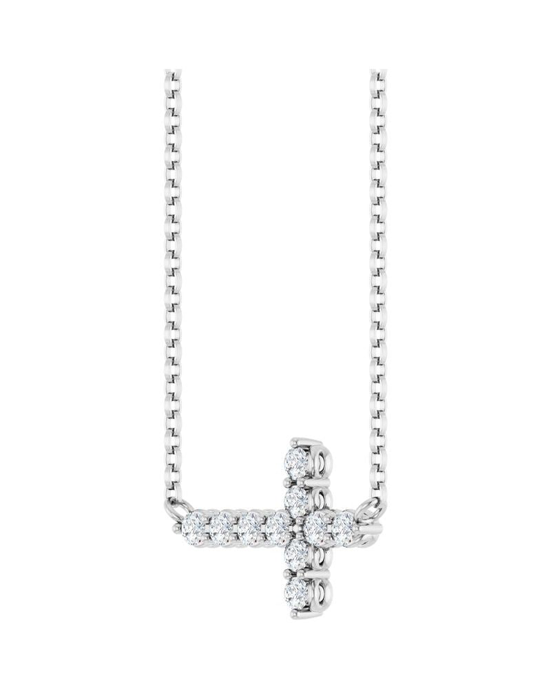 Colar Cruz Horizontal Cravejado em Ouro 14k com Diamantes de Laboratório