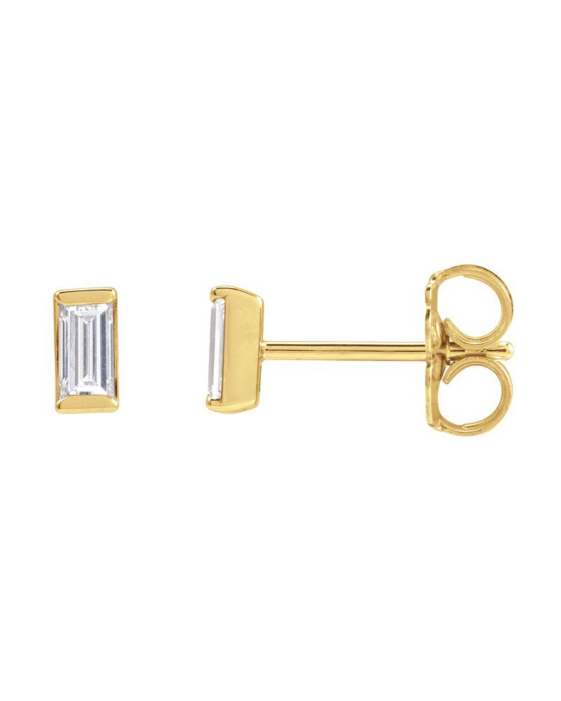 Brinco Ponto de Luz Baguete com Cravação Trilho em Ouro 14k com Diamantes Naturais