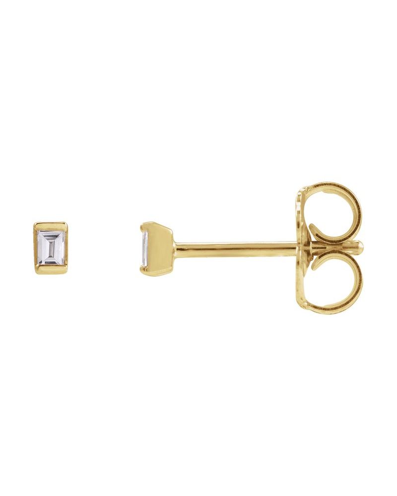 Brinco Ponto de Luz Baguete com Cravação Trilho em Ouro 14k com Diamantes Naturais