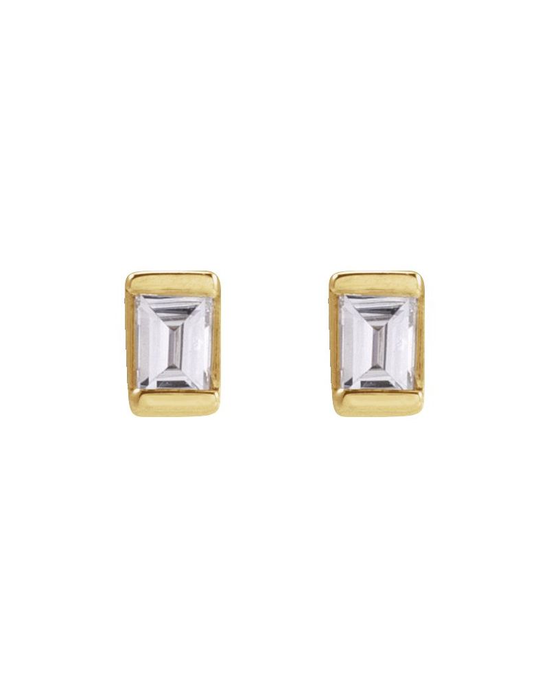 Brinco Ponto de Luz Baguete com Cravação Trilho em Ouro 14k com Diamantes Naturais