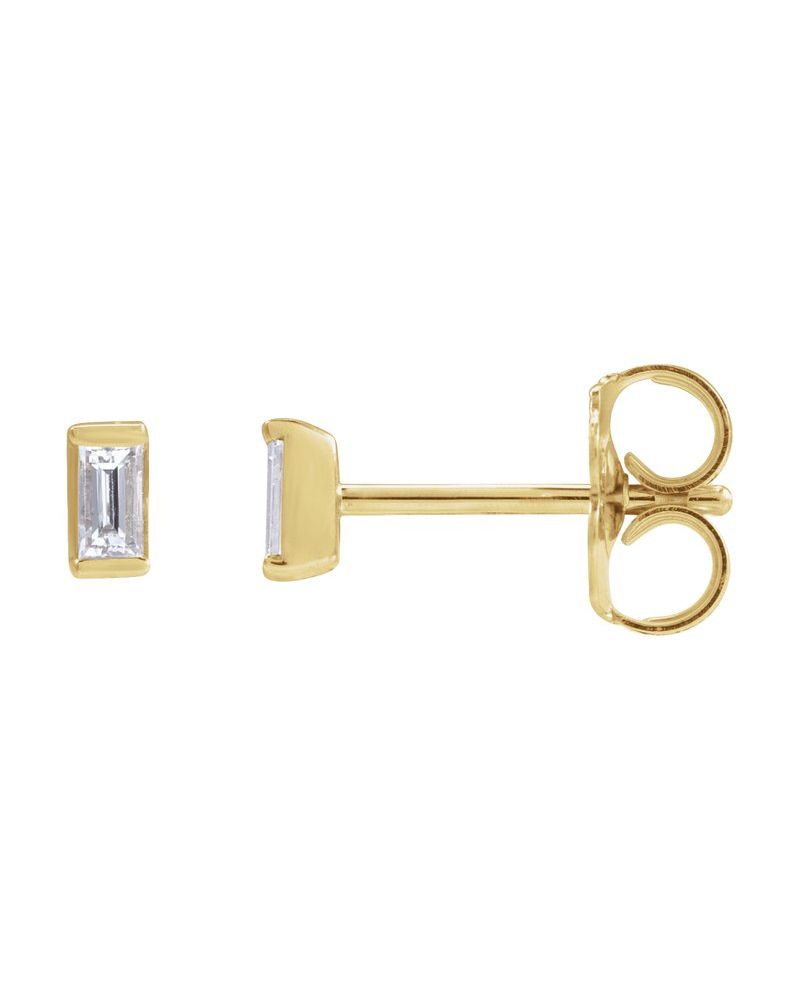Brinco Ponto de Luz Baguete com Cravação Trilho em Ouro 14k com Diamantes Naturais