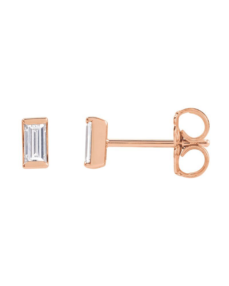 Brinco Ponto de Luz Baguete com Cravação Trilho em Ouro 14k com Diamantes Naturais