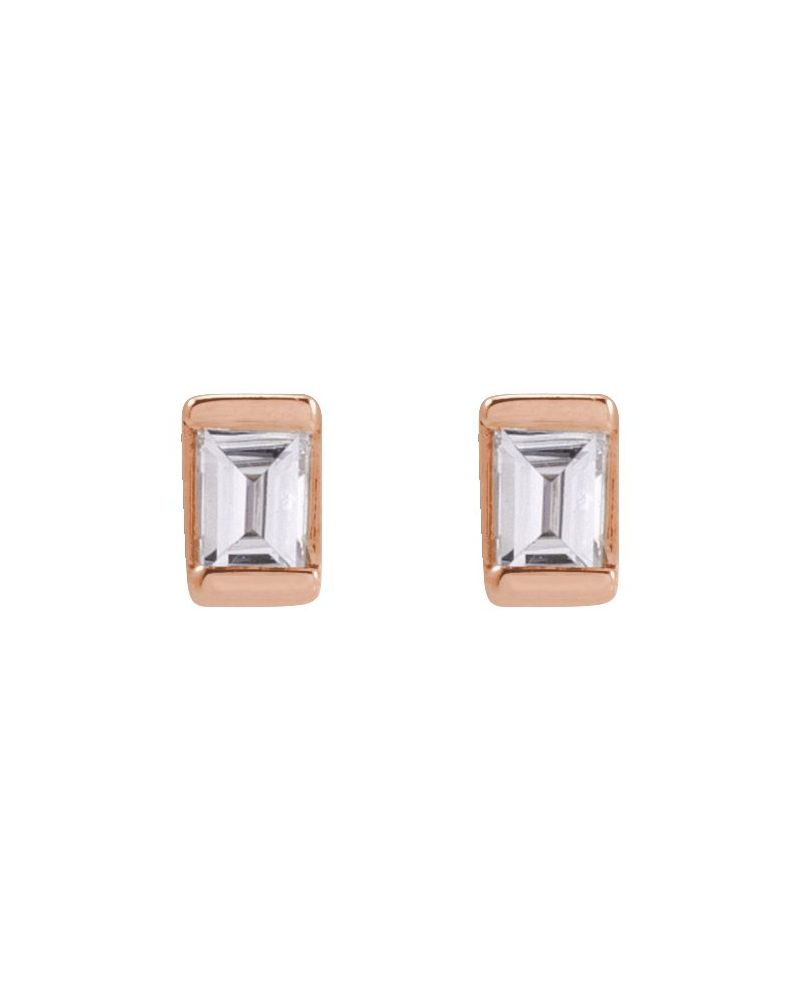 Brinco Ponto de Luz Baguete com Cravação Trilho em Ouro 14k com Diamantes Naturais