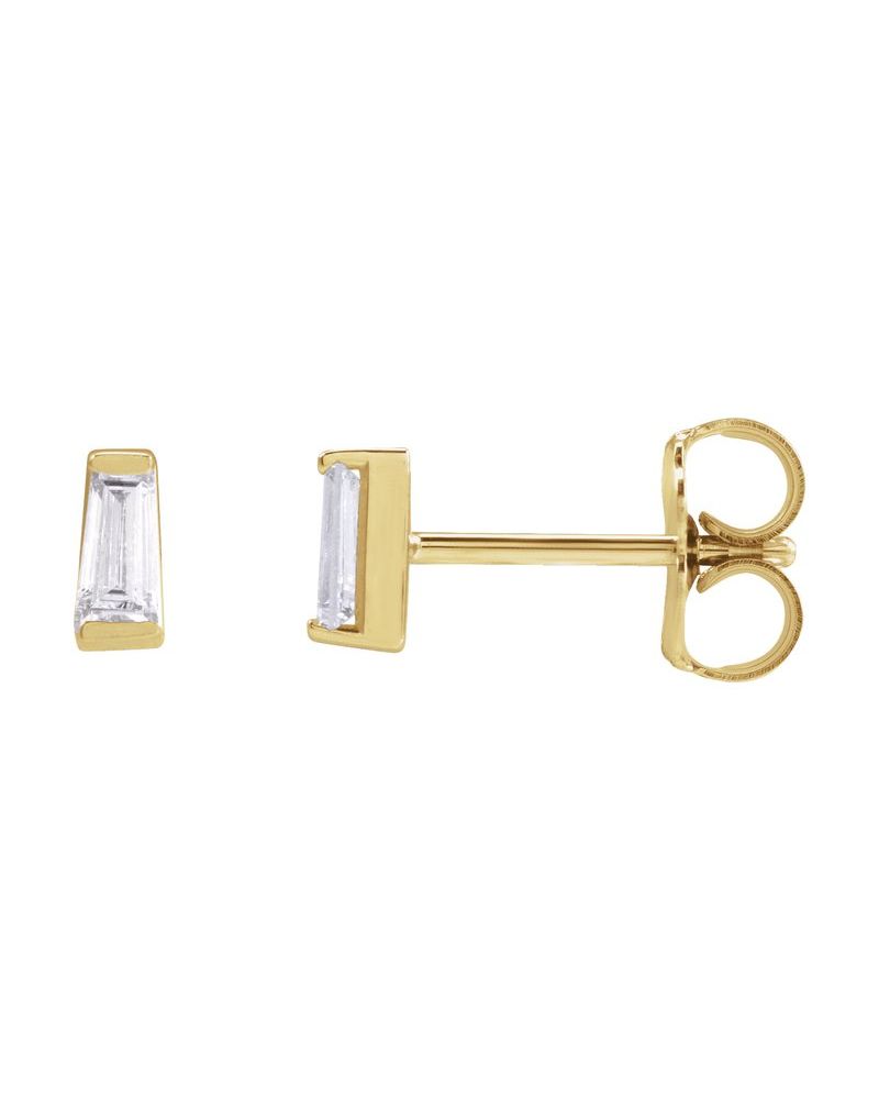 Brinco Ponto de Luz Baguete Trapézio com Cravação Trilho em Ouro 14k com Diamantes de Laboratório