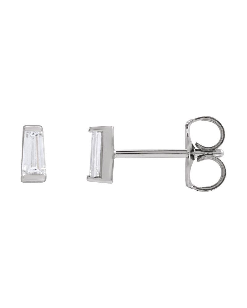 Brinco Ponto de Luz Baguete Trapézio com Cravação Trilho em Ouro 14k com Diamantes Naturais