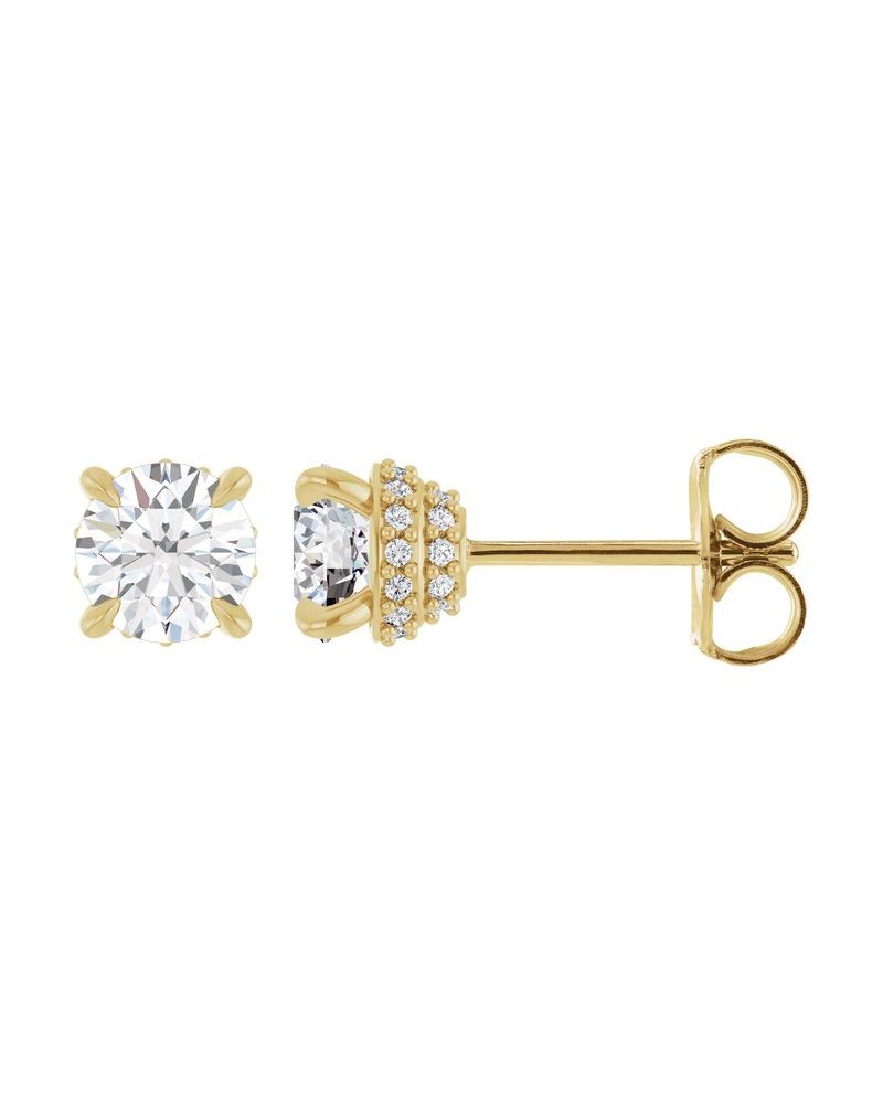 Brinco Ponto de Luz Redondo Quatro Garras Halo Oculto em Ouro 14k com Diamantes Naturais