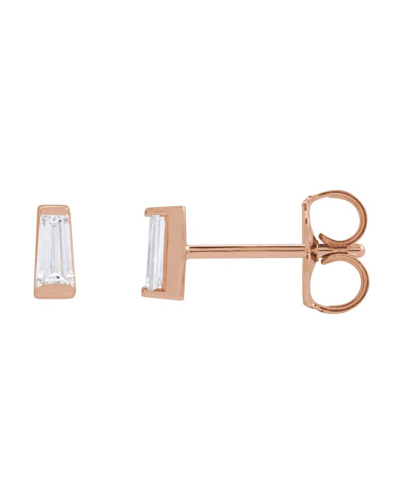 Brinco Ponto de Luz Baguete Trapézio com Cravação Trilho em Ouro 14k com Diamantes de Laboratório
