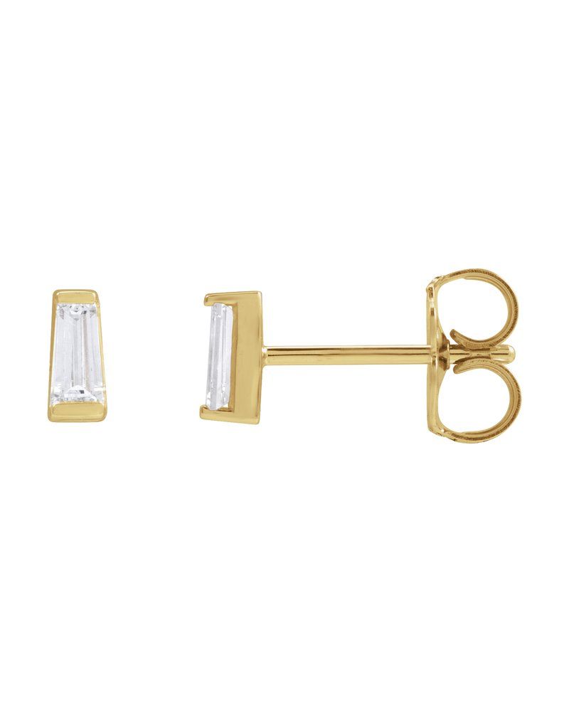 Brinco Ponto de Luz Baguete Trapézio com Cravação Trilho em Ouro 14k com Diamantes Naturais