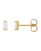 Brinco Ponto de Luz Baguete Trapézio com Cravação Trilho em Ouro 14k com Diamantes Naturais