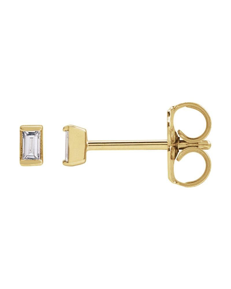 Brinco Ponto de Luz Baguete com Cravação Trilho em Ouro 14k com Diamantes Naturais