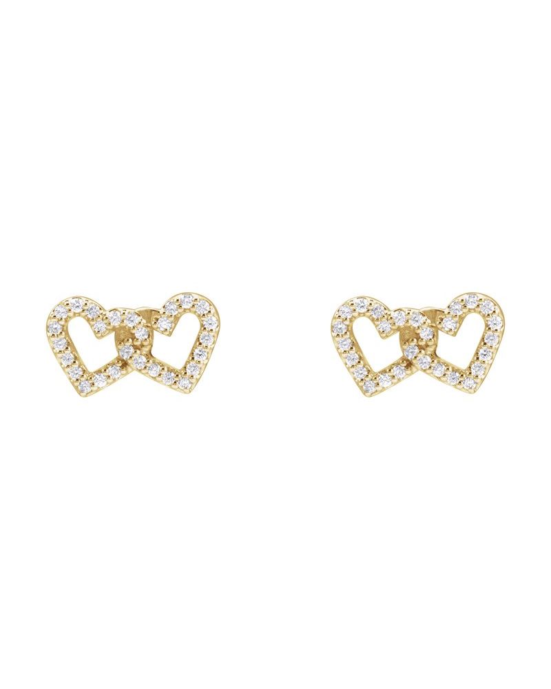 Brinco Ponto de Luz Corações Entrelaçados em Ouro 14k com Diamantes Naturais