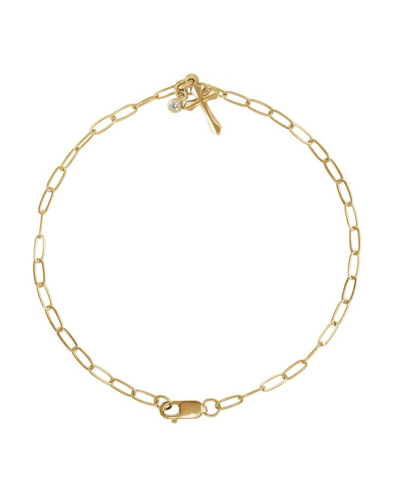 Pulseira Cruz Berloque em Ouro 14k com Diamantes Naturais