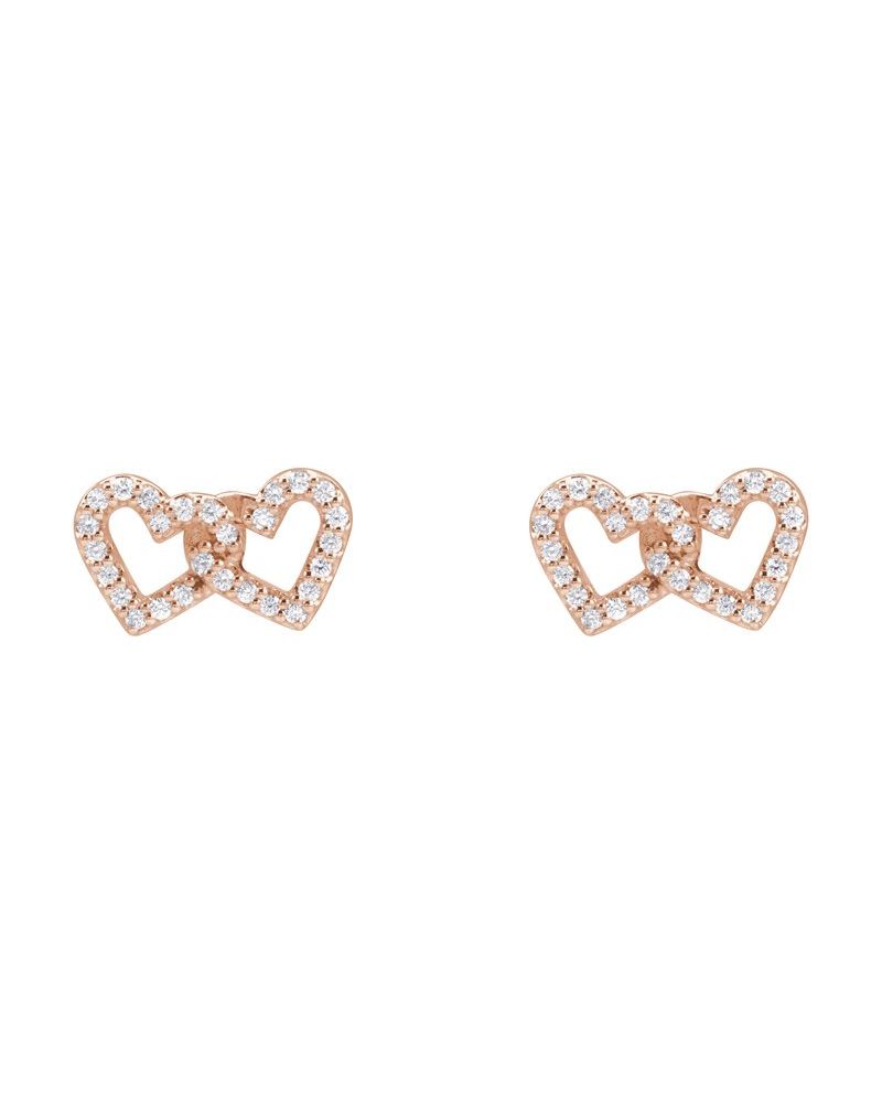 Brinco Ponto de Luz Corações Entrelaçados em Ouro 14k com Diamantes Naturais