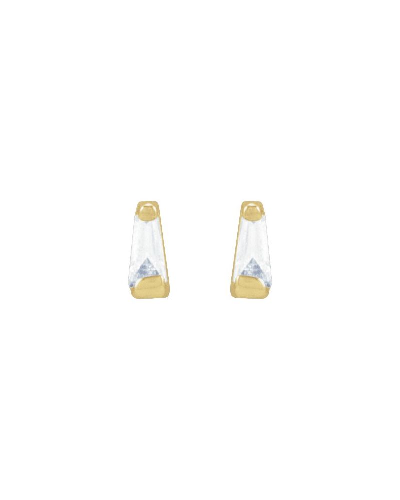 Brinco Ponto de Luz Baguete Trapézio com Cravação Trilho em Ouro 14k com Diamantes Naturais