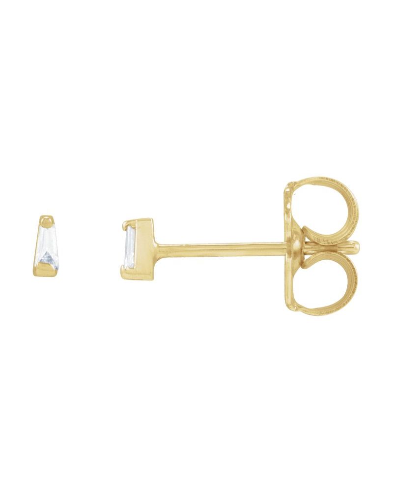Brinco Ponto de Luz Baguete Trapézio com Cravação Trilho em Ouro 14k com Diamantes Naturais