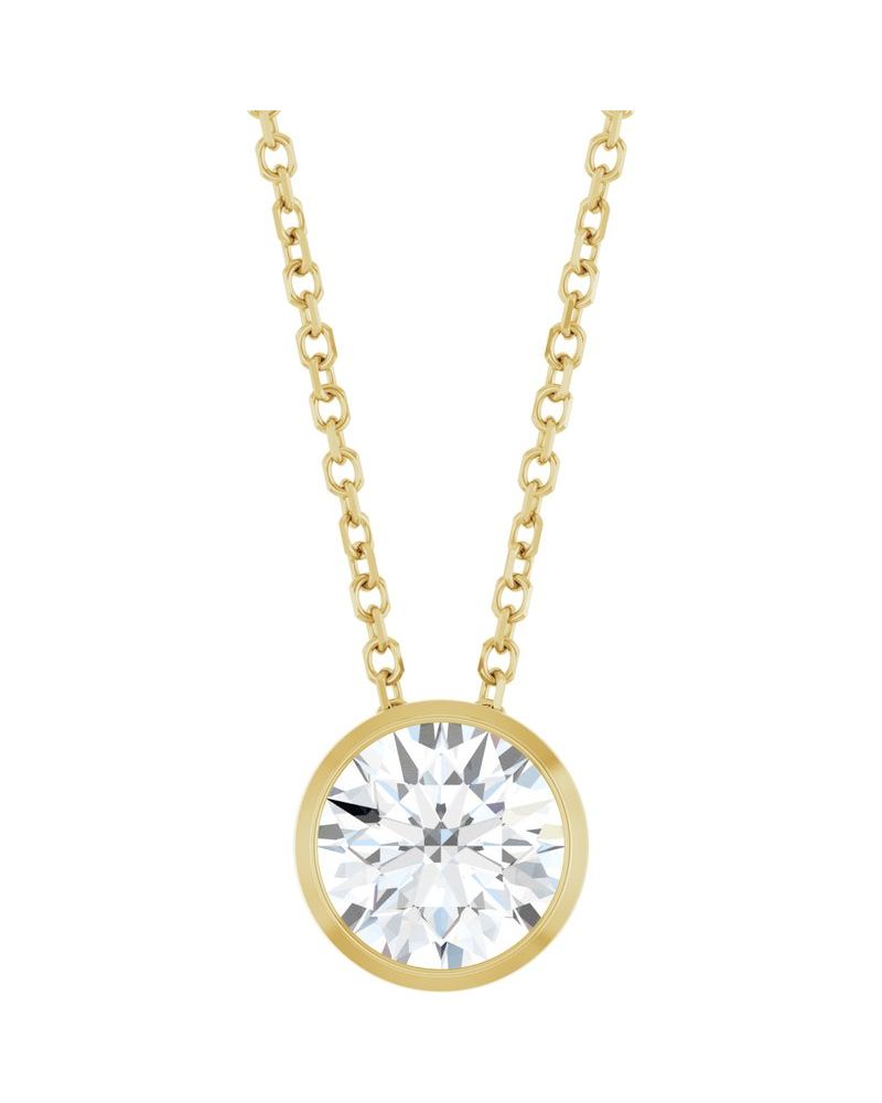 Colar Solitário com Cravação Bezel em Ouro 14k com Diamantes de Laboratório – Modelo 2