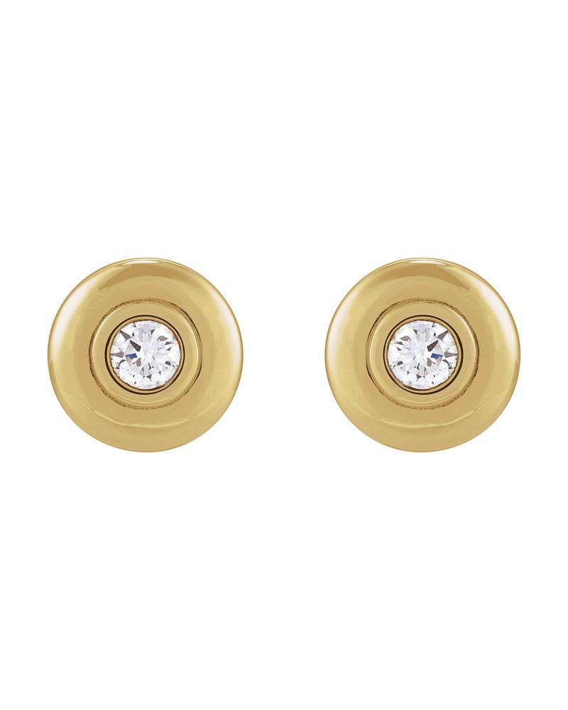 Brinco Ponto de Luz Bombê com Cravação Bezel em Ouro 14k com Diamantes de Laboratório