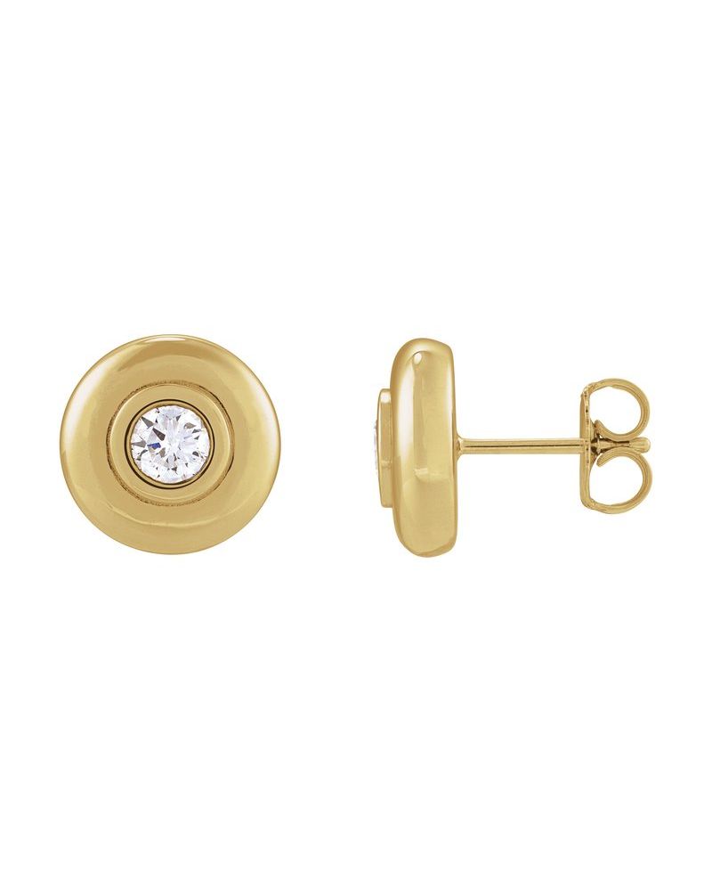 Brinco Ponto de Luz Bombê com Cravação Bezel em Ouro 14k com Diamantes de Laboratório