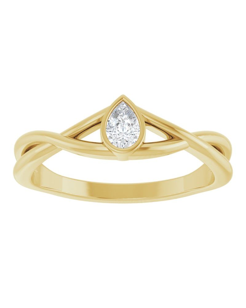Anel Entrelaçado Solitário com Cravação Bezel em Ouro 14k com Diamantes de Laboratório