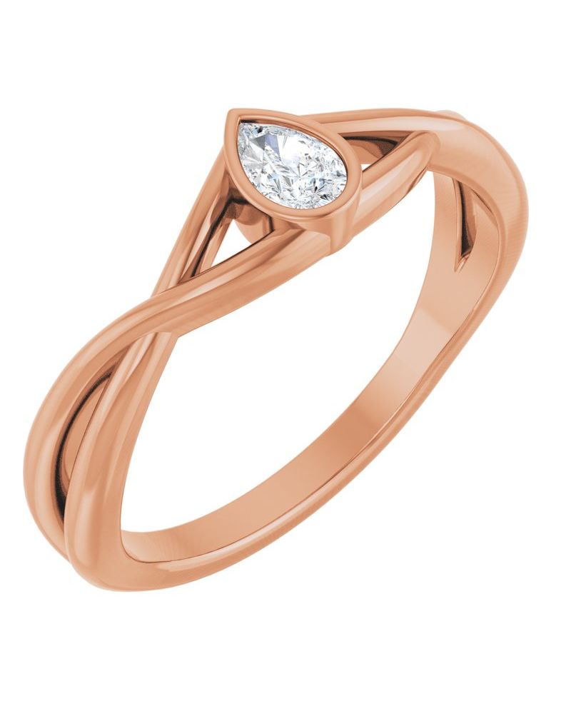 Anel Entrelaçado Solitário com Cravação Bezel em Ouro 14k com Diamantes de Laboratório