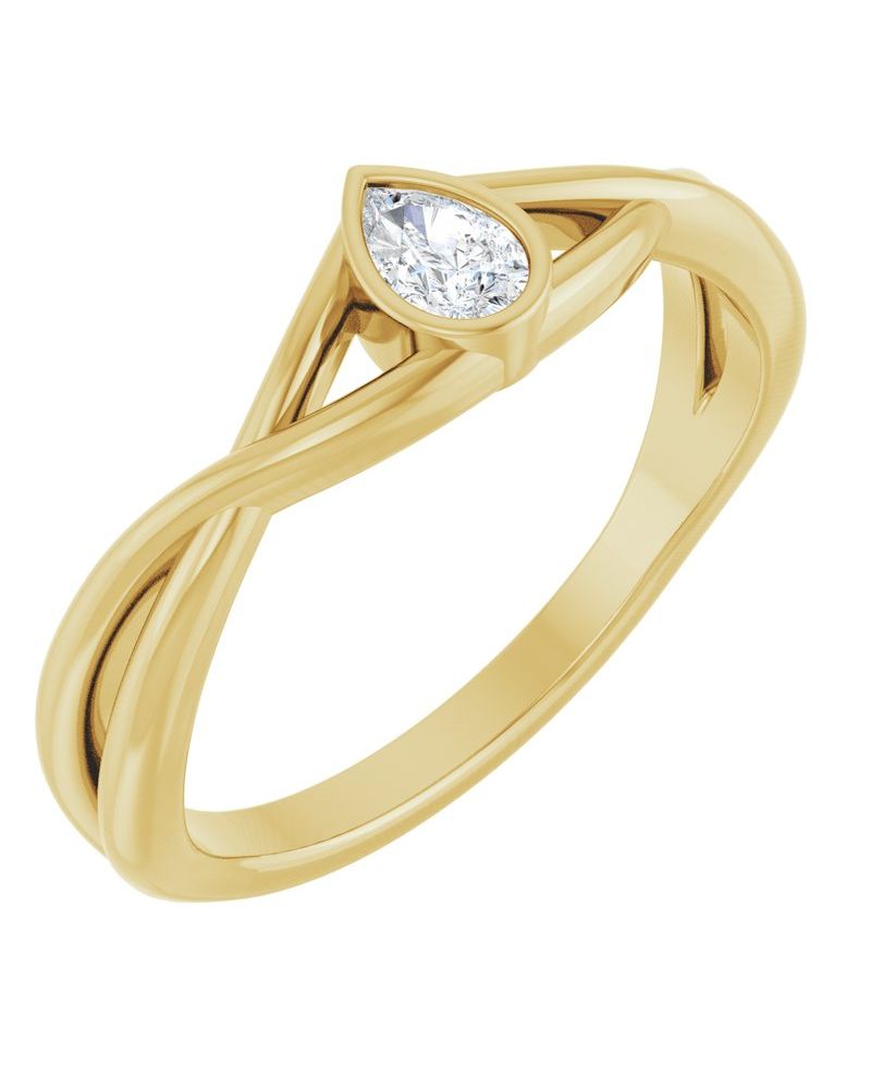 Anel Entrelaçado Solitário com Cravação Bezel em Ouro 14k com Diamantes de Laboratório