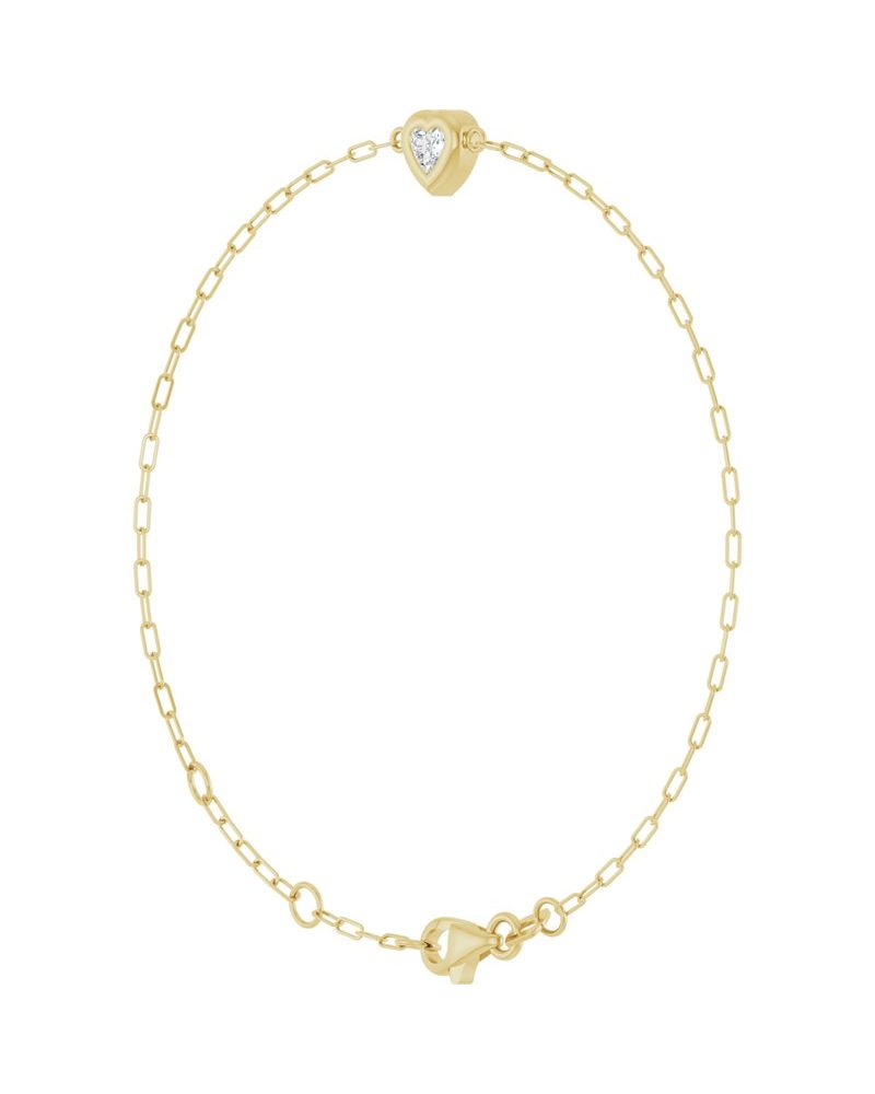Pulseira Coração e Elos Clipe Elos em Ouro 14k com Diamantes Naturais