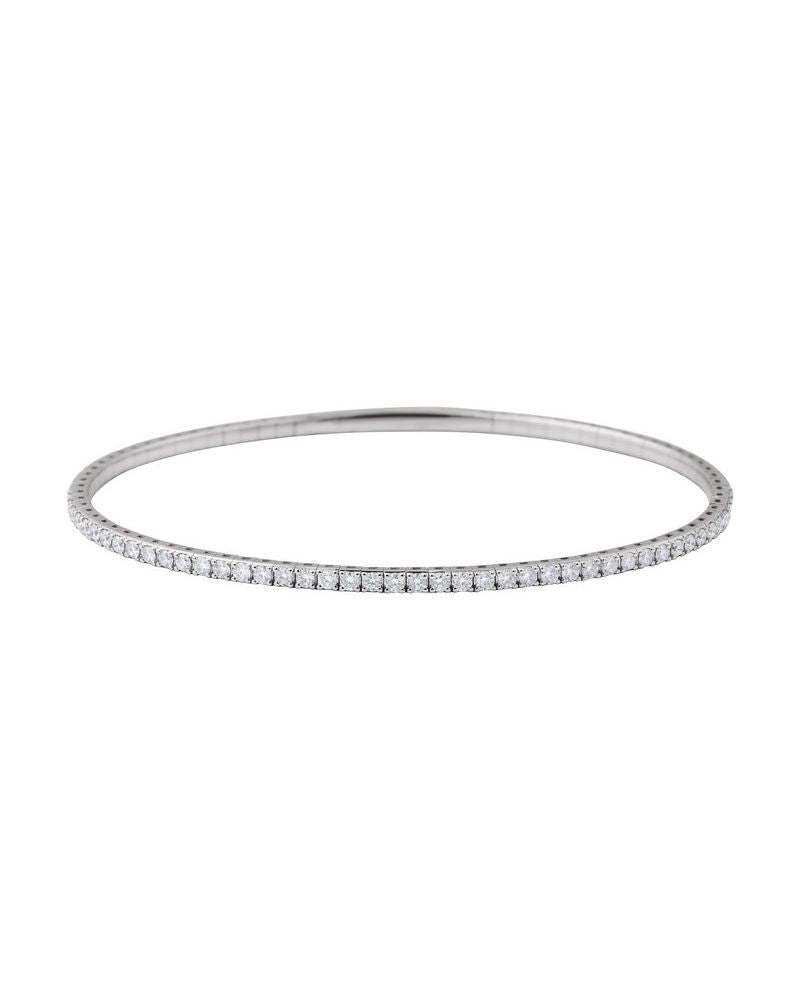Bracelete Rígido Flexível Meio Cravejado em Ouro 14k com Diamantes de Laboratório