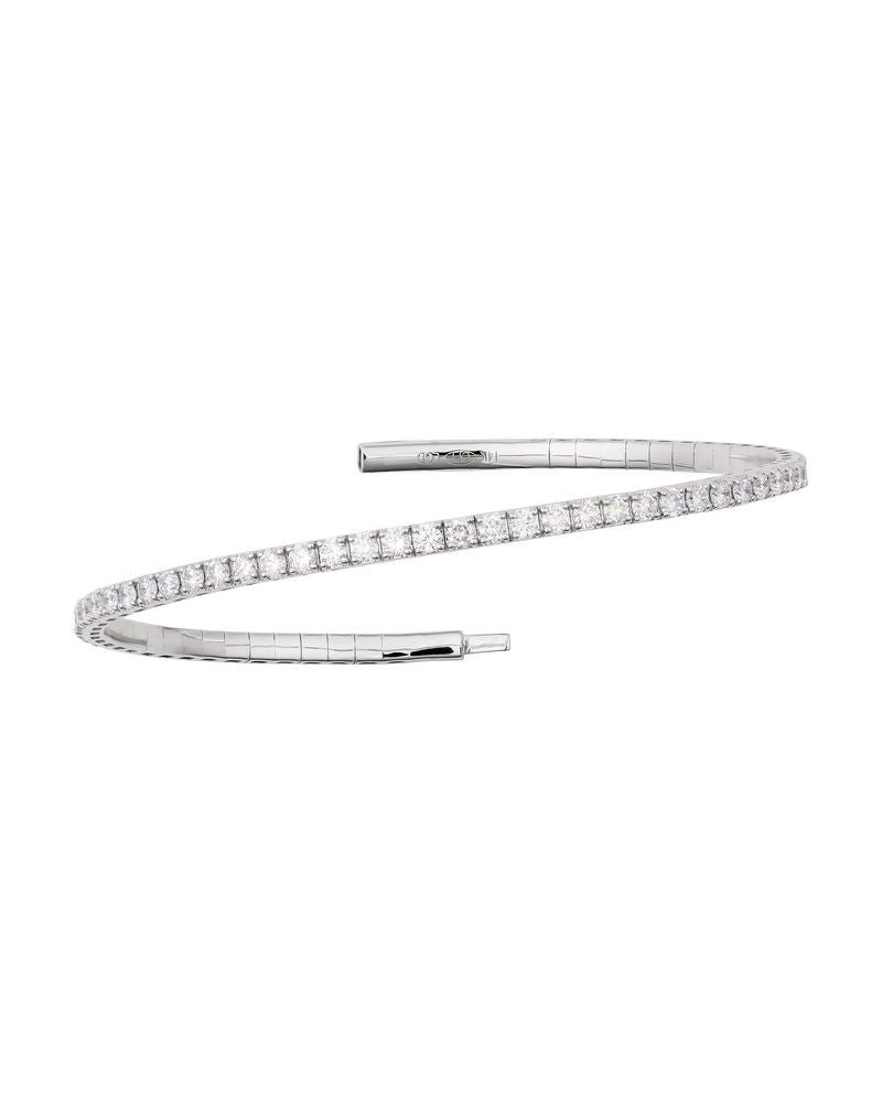Bracelete Rígido Flexível Meio Cravejado em Ouro 14k com Diamantes de Laboratório