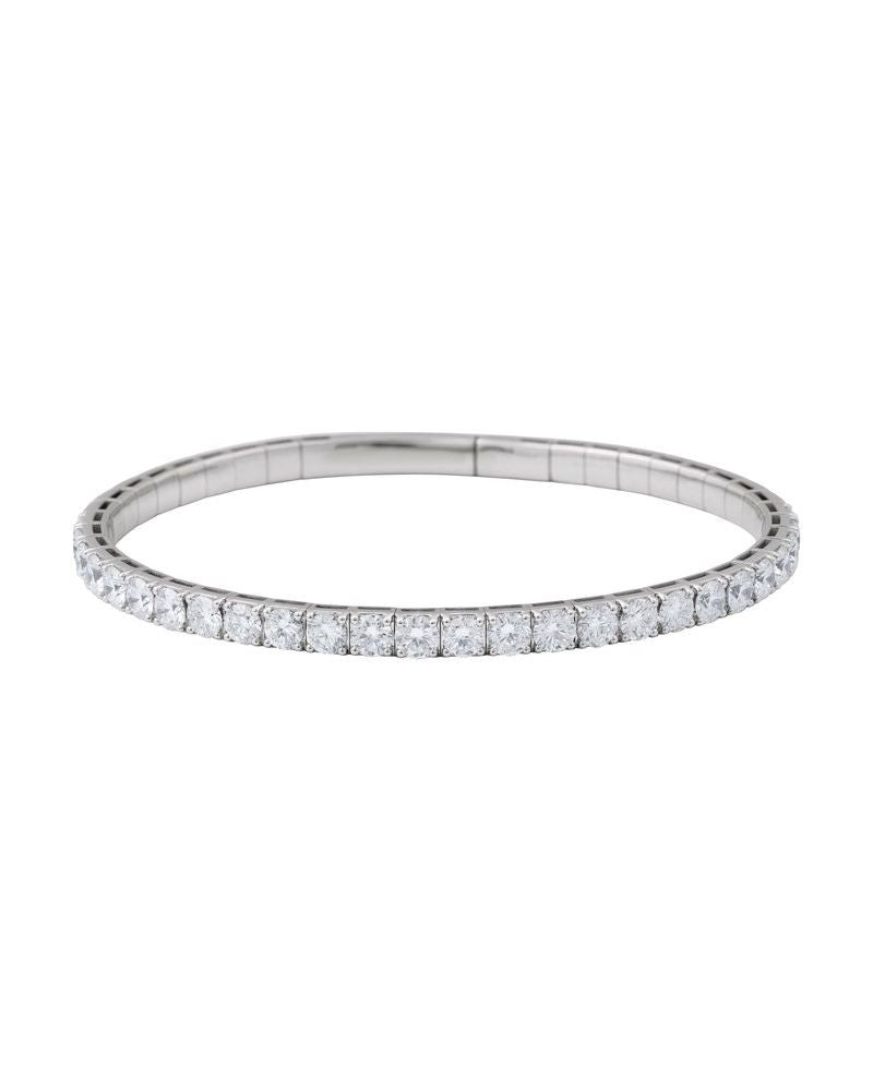 Bracelete Rígido Flexível Meio Cravejado em Ouro 14k com Diamantes de Laboratório