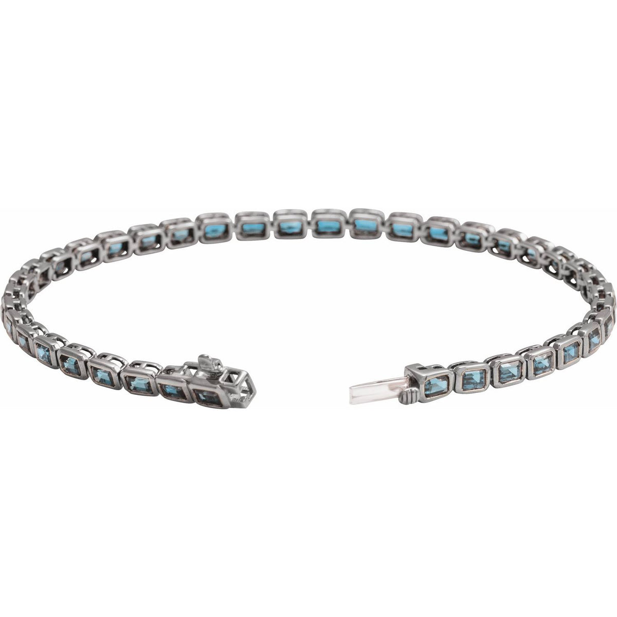 Pulseira riviera topázio azul – Ouro Branco 14k