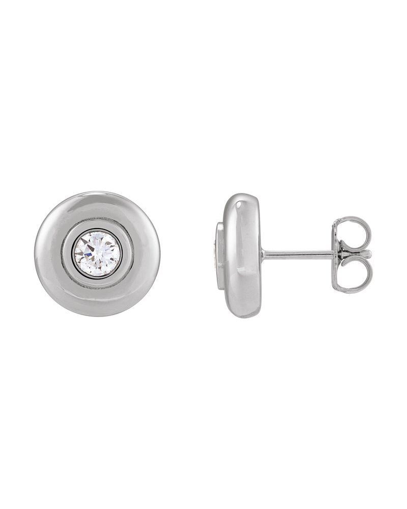 Brinco Ponto de Luz Bombê com Cravação Bezel em Ouro 14k com Diamantes de Laboratório