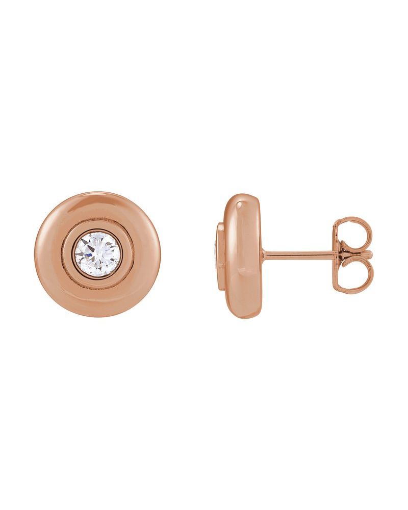 Brinco Ponto de Luz Bombê com Cravação Bezel em Ouro 14k com Diamantes de Laboratório