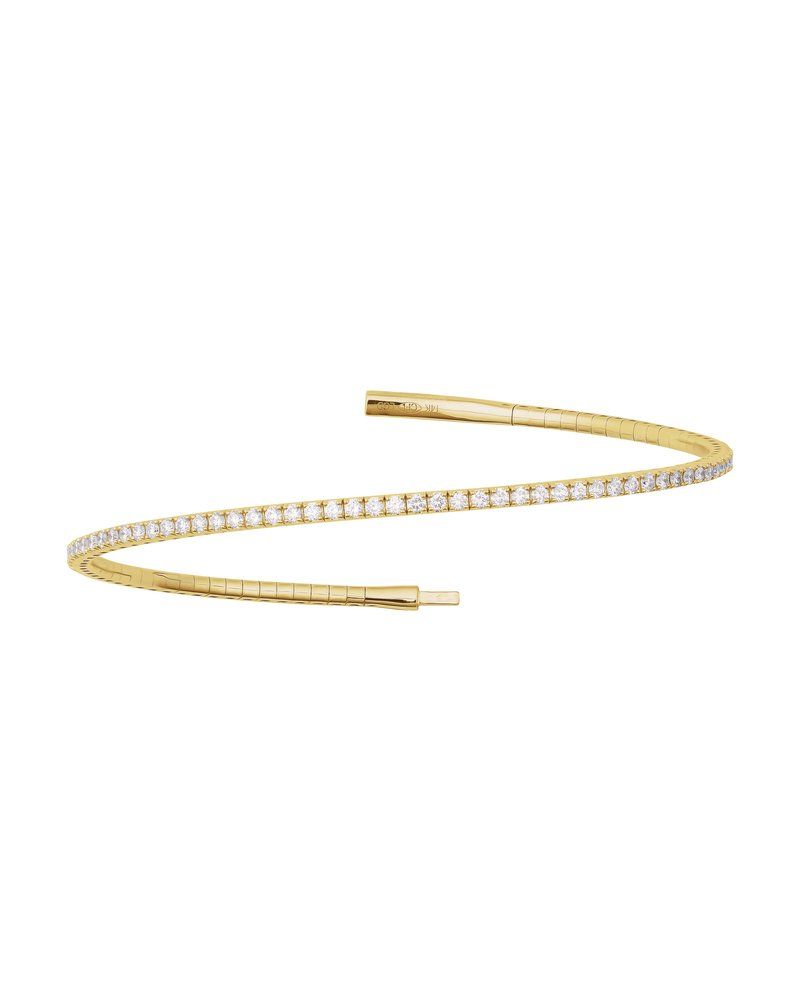 Bracelete Rígido Flexível Totalmente Cravejado em Ouro 14k com Diamantes de Laboratório