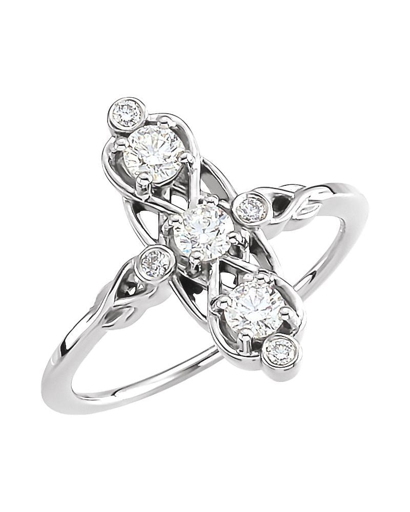 Anel Três Pedras em Ouro 14k com Diamantes Naturais – Modelo 7