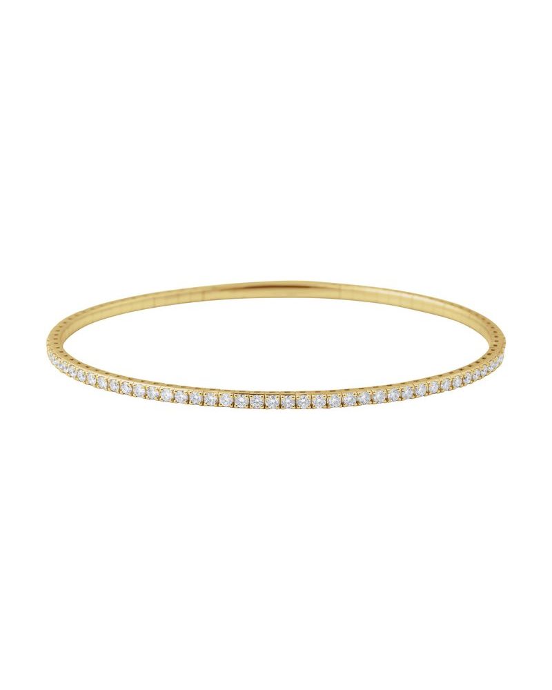 Bracelete Rígido Flexível Meio Cravejado em Ouro 14k com Diamantes de Laboratório