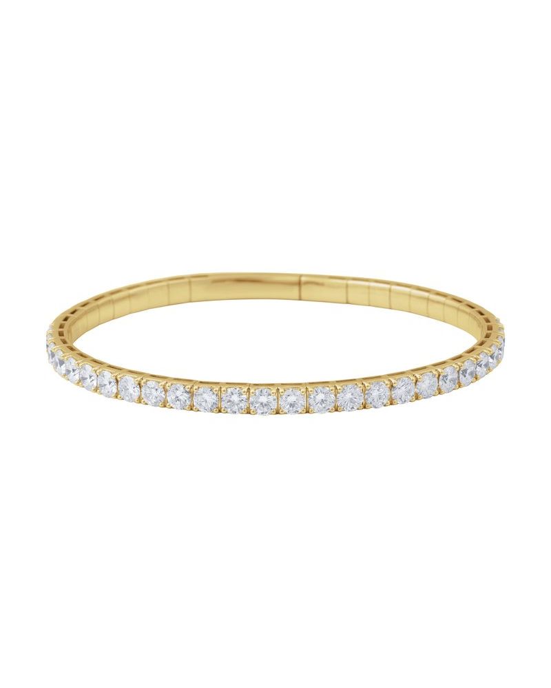 Bracelete Rígido Flexível Meio Cravejado em Ouro 14k com Diamantes de Laboratório