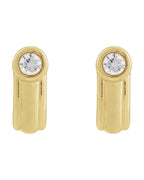 Brinco Meia Argola Solitário em Ouro 14k com Diamantes de Laboratório