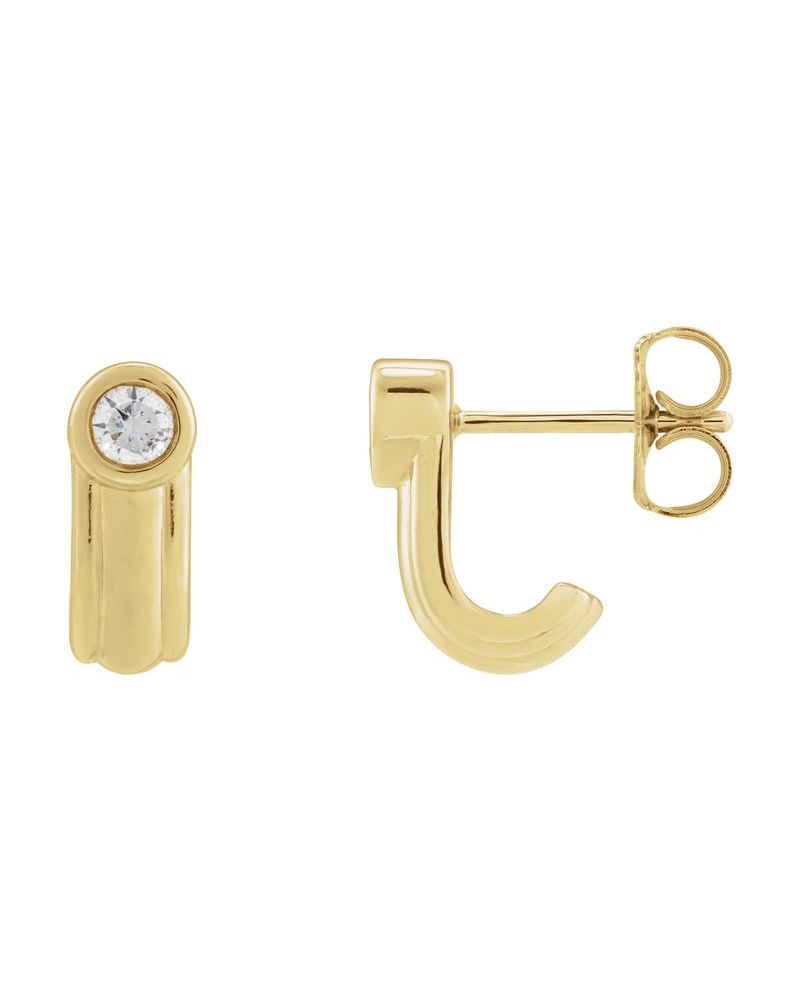 Brinco Meia Argola Solitário em Ouro 14k com Diamantes Naturais