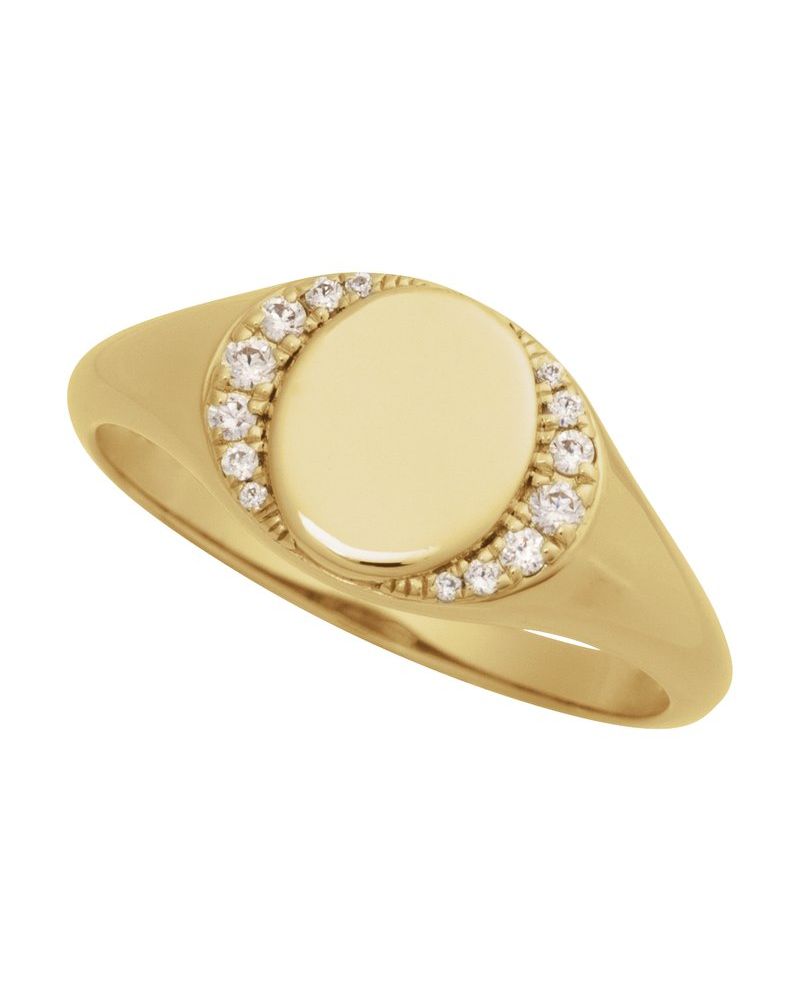 Anel Chevalier para Gravação Cravejado em Ouro 14k com Diamantes Naturais – Modelo 2
