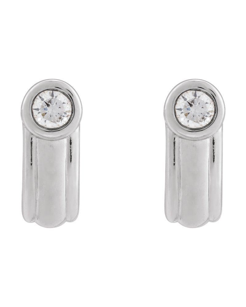 Brinco Meia Argola Solitário em Ouro 14k com Diamantes Naturais