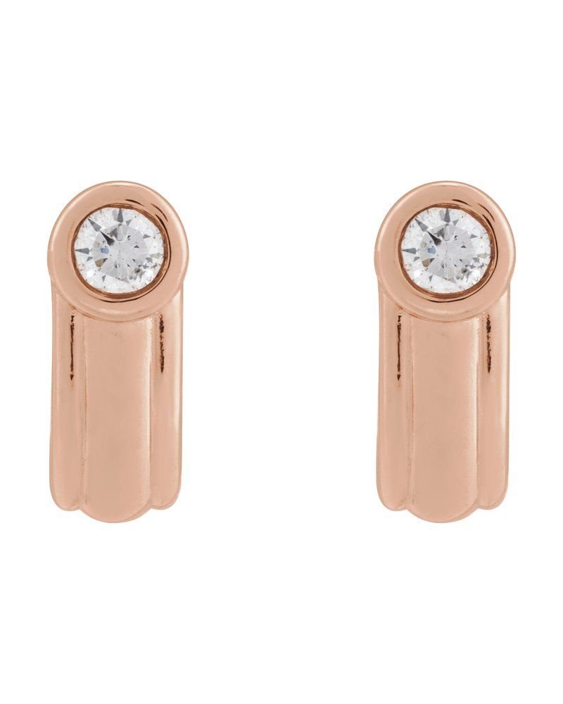 Brinco Meia Argola Solitário em Ouro 14k com Diamantes Naturais