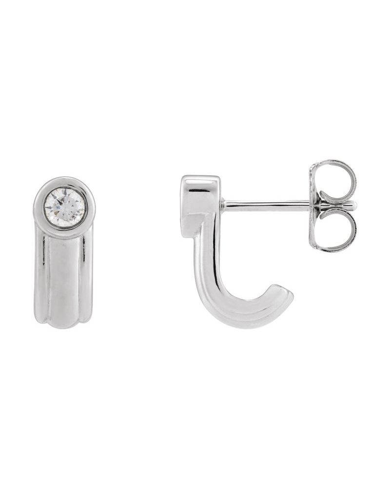 Brinco Meia Argola Solitário em Ouro 14k com Diamantes Naturais