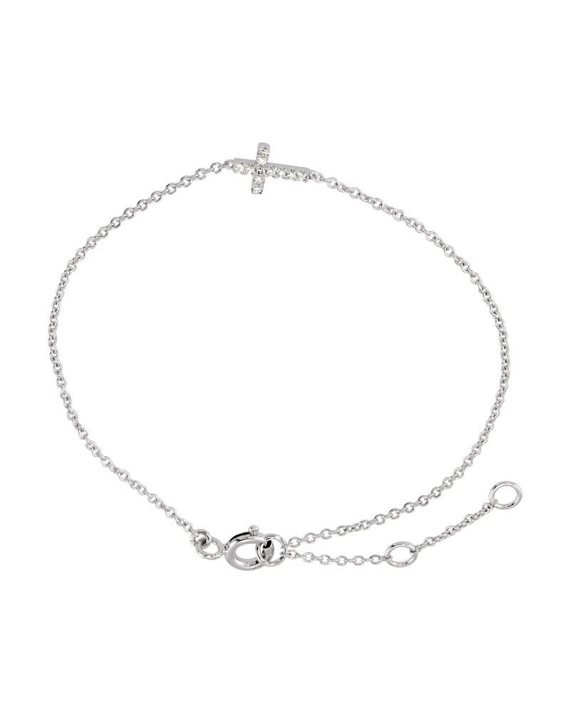 Pulseira Cruz Horizontal Infantil em Ouro 14k com Diamantes Naturais
