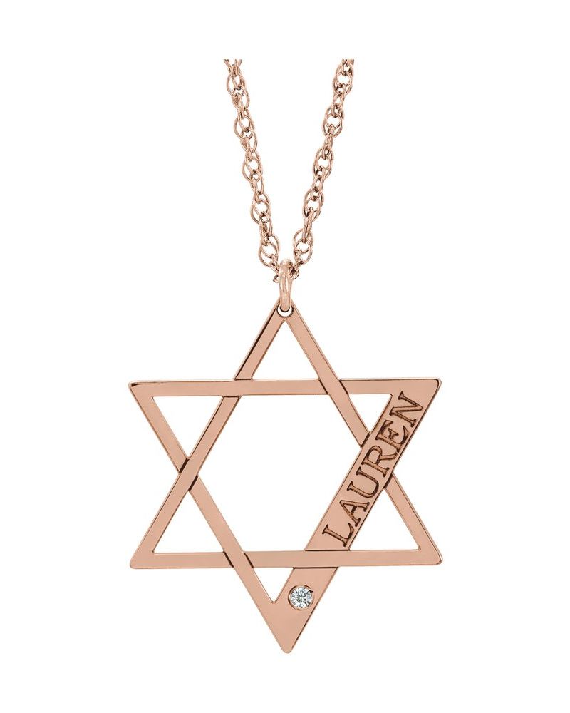 Colar Personalizado Estrela de Davi Cravejado em Ouro 14k com Diamantes Naturais