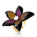 Anel Folheado a Ouro de Flor Esmaltado com Cristal e Zircônias