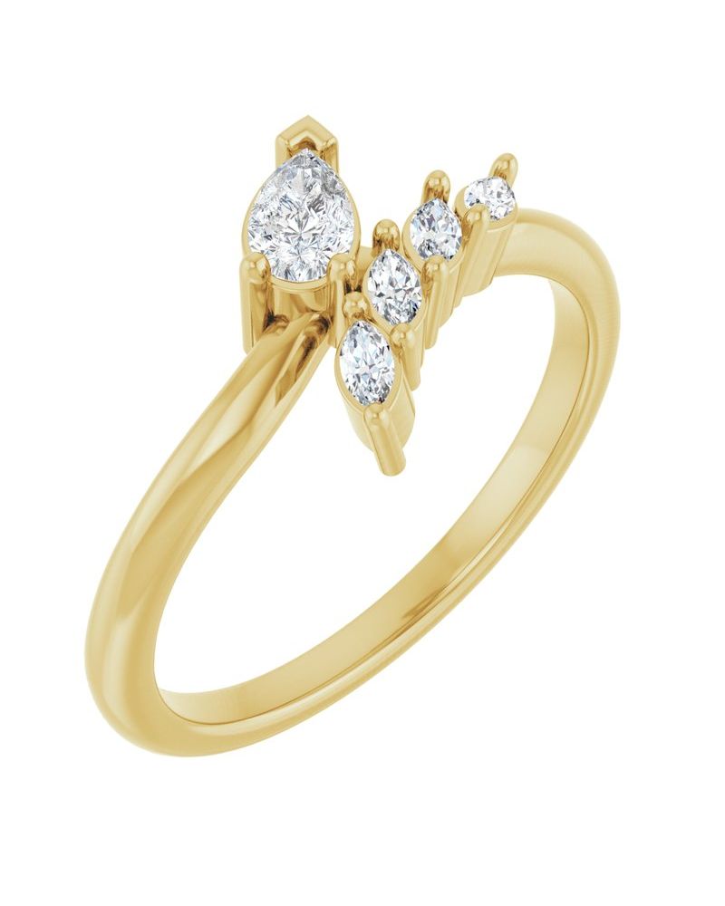 Anel Bypass Cravejado em Ouro 14k com Diamantes de Laboratório – Modelo 4